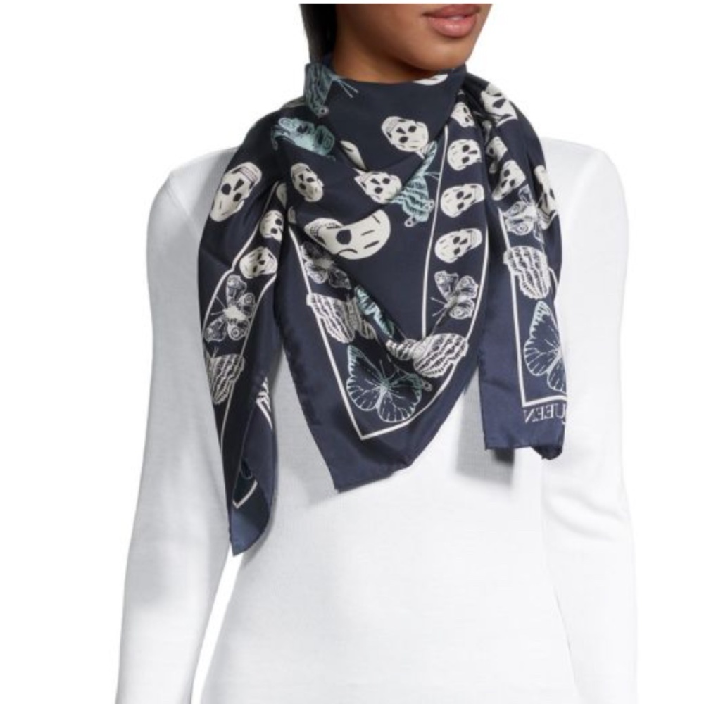 Mcqueen Skull & Butterfly-Print Silk Scarf